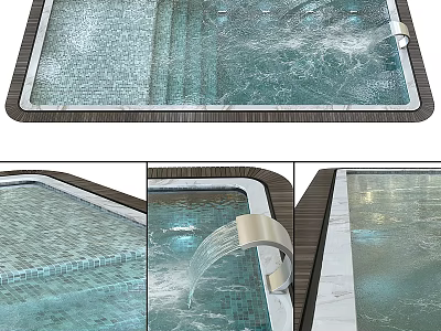 Modern Swimming Pool Design With Flowing Water Steps And Mosaic Tiles 3d model