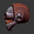 3D Sci Fi Helmet With Red And White Color Scheme Large Circular Eye Design