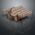 Traditional Canvas Tent Structure With Wooden Poles Ropes And Ground Setup