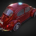Red Vintage Beetle Car with Illuminated Wheels and Classic Body Design