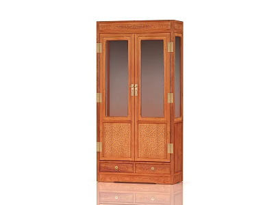 Traditional Solid Wood Wine Cabinet With Glass Doors And Decorative Metal Hardware 3d model