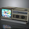 Vintage Beige Radio Television Combo With Color Screen Control Knobs And Stand 3d model