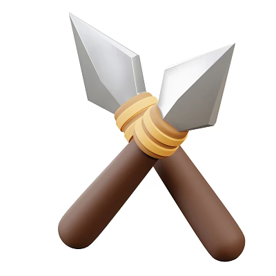 Decorative Ornament Decor Set With Silver Metal Tips And Wooden Handles Crossed Design 3d model