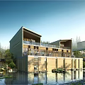 Modern Office Building Complex With Contemporary Design Amid Green Trees And Scenic Sea View