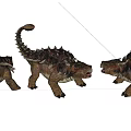 Three Spiked Armored Reptile Dinosaurs Standing Together On White Background