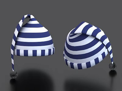 Two Blue and White Striped Hats With Pom Pom Decoration Design 3d model