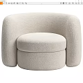 Beige Single Sofa With Soft Fabric Rounded Design And Curved Armrests 3d model