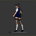 Female Character Model Wearing Blue Uniform White Shirt Red Tie And Pigtails On Gray Base