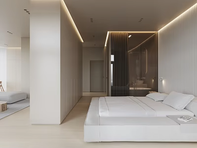 Modern Minimalist Apartment Bedroom Interior With Light Tones 3d model