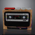 Retro Cassette Player Design With Wooden Casing Red White Buttons And Tape Reel Windows