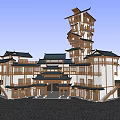 Chinese-style ancient building ancient building multi-storey ancient building game ancient building stilting tower theater building ancient building archway door head 3d model