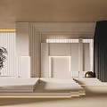 Modern Foyer Hallway Interior With Linear Panel Walls Ambient Lighting And Decorative Sculpture