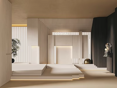 Modern Foyer Hallway Interior With Linear Panel Walls Ambient Lighting And Decorative Sculpture 3d model