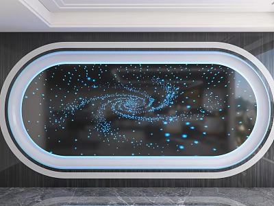 Oval Background Wall with Illuminated Circular Frame Blue Dotted Spiral Patterns Dark Surface Gray Wall 3d model