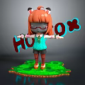 Cute Cartoon Character With Orange Hair Wearing Glasses Turquoise Top And Green Platform HOLO Text