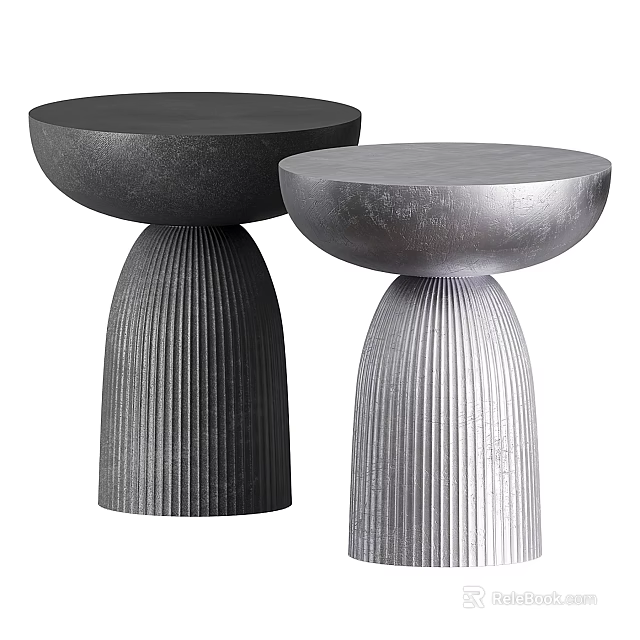 Modern Round Side Tables With Ribbed Bases In Dark And Light Gray Tones 3d model 