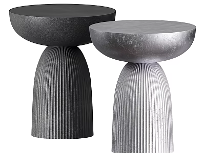 Modern Round Side Tables With Ribbed Bases In Dark And Light Gray Tones 3d model