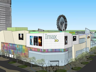Modern Commercial Complex With Imax 3D Cinema Ferris Wheel And Glass Facade 3d model