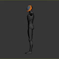 Humanoid Robot Character With Black Outfit Blue Orange Accents And Extended Arms