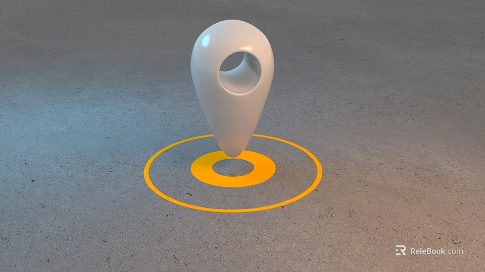 White Location Pin With Yellow Circular Base On Concrete Surface 3d model