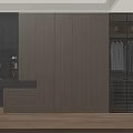 Minimalist Wood Grain Wardrobe With Integrated Dressing Table And LED Lighting Storage Space For Bedroom