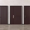 Three Dark Brown Security Doors With Modern Interior Design And Stylish Panel Structures 3d model