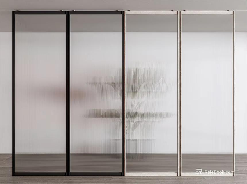 Modern Glass Sliding Doors with Black Silver Frames for Interior Home Partition Design 3d model 