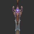 Three Ornate Fantasy Swords With Purple Gem And Intricate Gold Decorations
