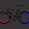 Modern Futuristic Bicycle Design With Illuminated Red Blue Wheels And Reflective Surface