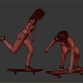 Two Individuals Skateboarding In Dynamic Poses On Dark Background