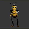 3D Cartoon Bee Character With Blue Eyes Crown Headpiece And Yellow Shoes