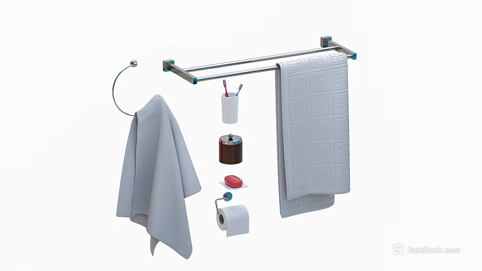 Bathroom Rack with Hanging Towel Toothbrush Holder Soap Dish and Toilet Paper Holder 3d model 