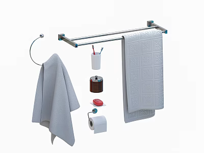 Bathroom Rack with Hanging Towel Toothbrush Holder Soap Dish and Toilet Paper Holder 3d model