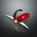 Stylish Red Hair Accessory With Black Dots Yellow Trim Pearl Decoration And White Wing Structure
