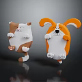 Cute 3D Cartoon Cat And Dog Figurines In Standing Pose With White Bellies