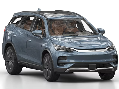 BYD Blue SUV Modern Design With Brown Leather Interior And Panoramic Sunroof 3d model