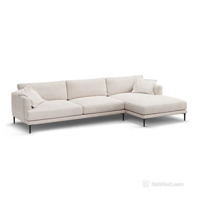 Modern Beige Sectional Sofa With Soft Cushions And Black Slim Legs 3d model