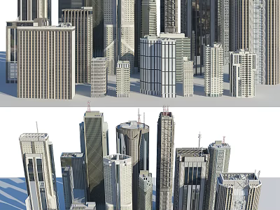 Modern Urban Skyscraper Complex With Glass Facades And High Rise Towers 3d model