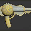 Decorative Fantasy Weapon With Gold Blue Spiral Design And Serrated Edges