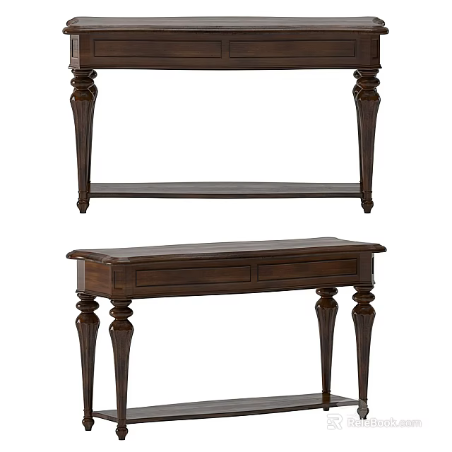 Traditional Wooden Console Table And Side Cabinet With Carved Legs Drawer And Storage Shelf 3d model 