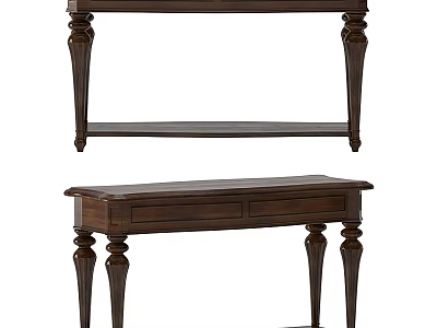 Traditional Wooden Console Table And Side Cabinet With Carved Legs Drawer And Storage Shelf 3d model