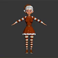 Christmas Elf Character In Red Dress With Striped Sleeves White Hair And Outstretched Arms