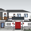 Ancient Chinese Traditional Architecture With Red Door Black Roof White Walls And Carved Decorations