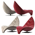Red Leather Lounge Chair With Unique Leaf Shaped Design And Black Base 3d model