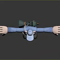 Cartoon Style Game Movie Character In Blue Uniform With Green Backpack And Outstretched Arms
