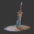 Fantasy Weapon Design With Blue Crystal Accents Golden Hilt And Round Base