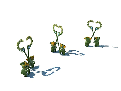 Cute Green Cartoon Game Movie Characters With Heart Shaped Plants And Shadows 3d model