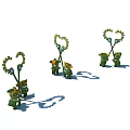 Cute Green Cartoon Game Movie Characters With Heart Shaped Plants And Shadows