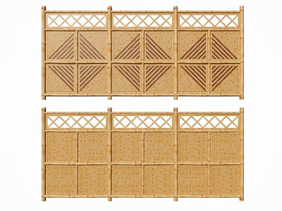 Decorative Bamboo Fence With Geometric Patterns And Lattice Design For Garden 3d model