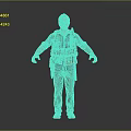 Man In Blue Shirt With Brown Backpack Utility Belt Khaki Pants And Dark Shoes